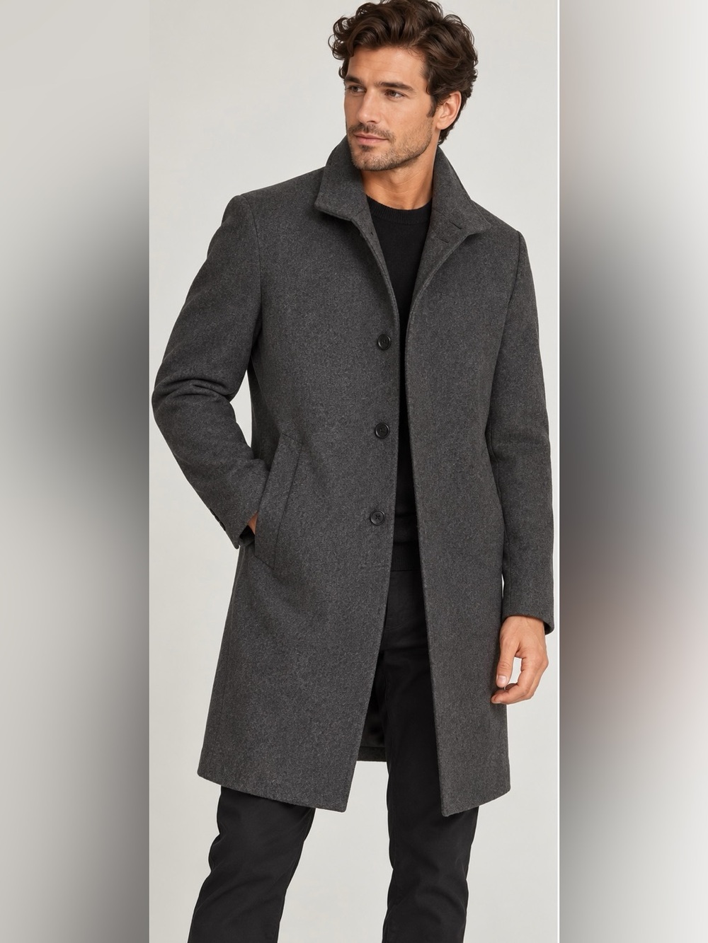 Club Monaco Men’s Charcoal Grey Virgin Wool Overcoat Size 36 Italian Fabric